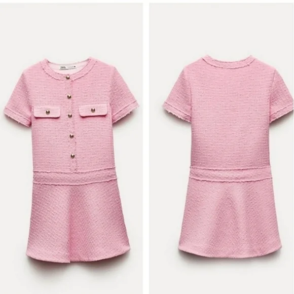 ZARA TEXTURED TWEED DRESS PINK Size M - Picture 15 of 15